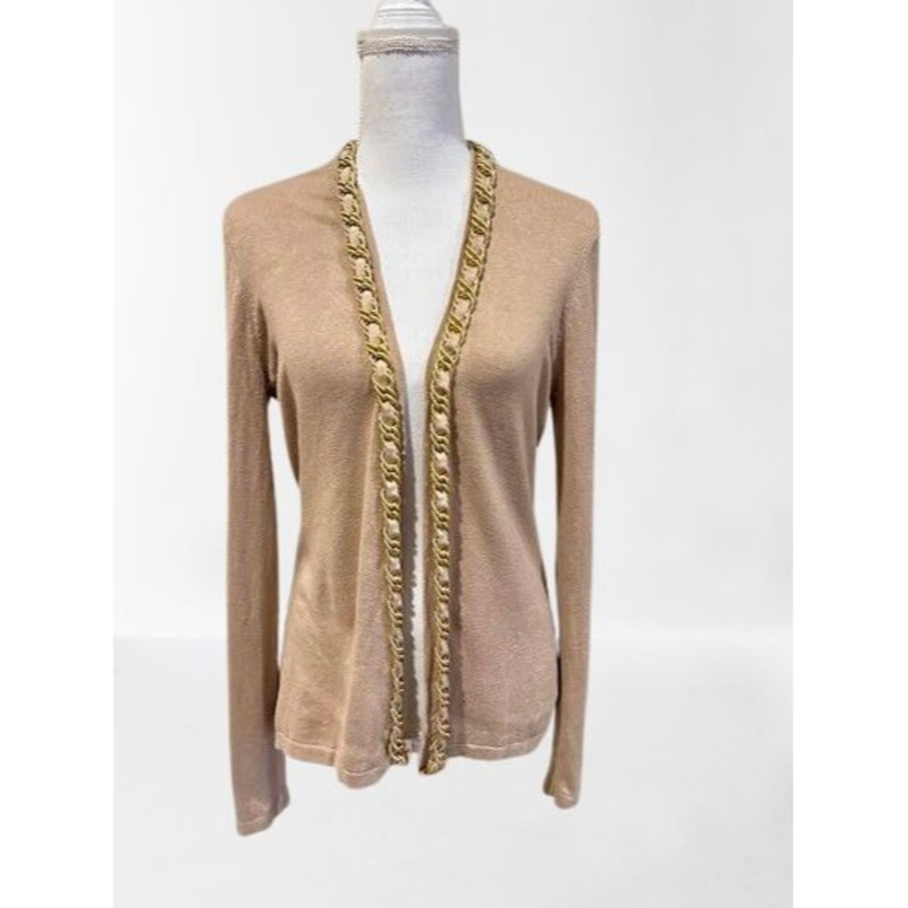 J McLaughlin Women's S Open Front Cardigan With Gold Chain Detail Cotton Modal
